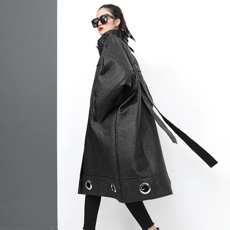 Long long Grande Lâche Noir Cuir Taille Polaire Et 1118 X Faux Hiver Pu Femmes Streetwear Col Roulé Veste Tranchée Épais Manteau wqxg7Zx
