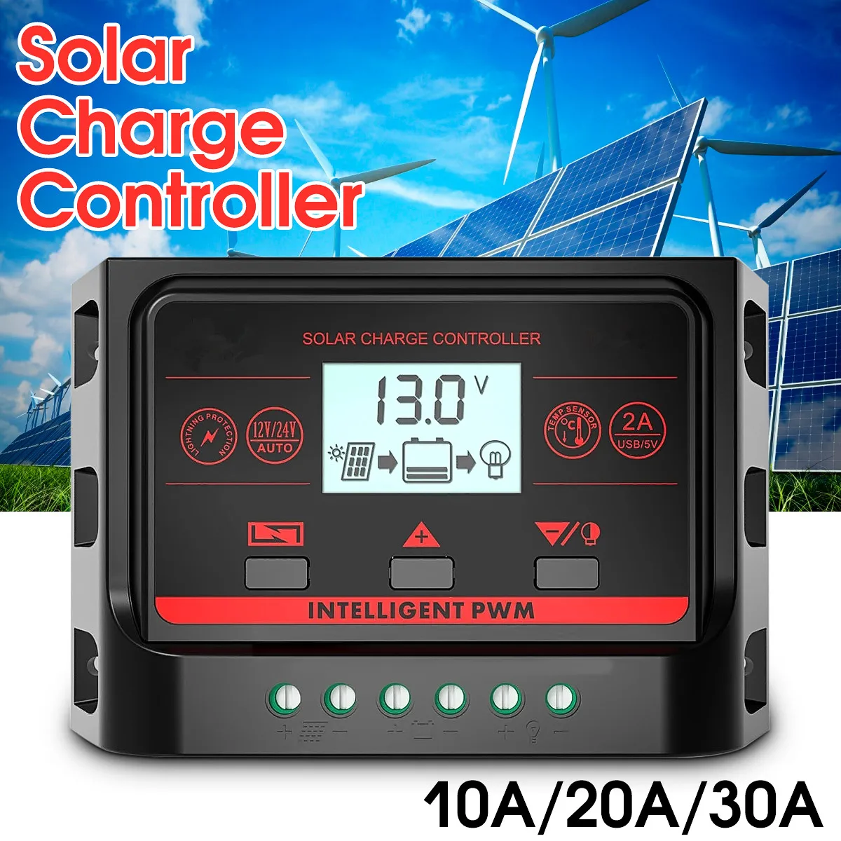 

10A 20A 30A LCD Auto PWM Solar Panel Regulator Charger Controller Dual USB 24V