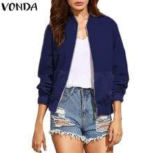 VONDA, осенне-Весенняя женская куртка, куртка-бомбер со стоячим воротником, с длинным рукавом, на молнии, Лоскутная, с карманами, верхняя одежда, приталенная