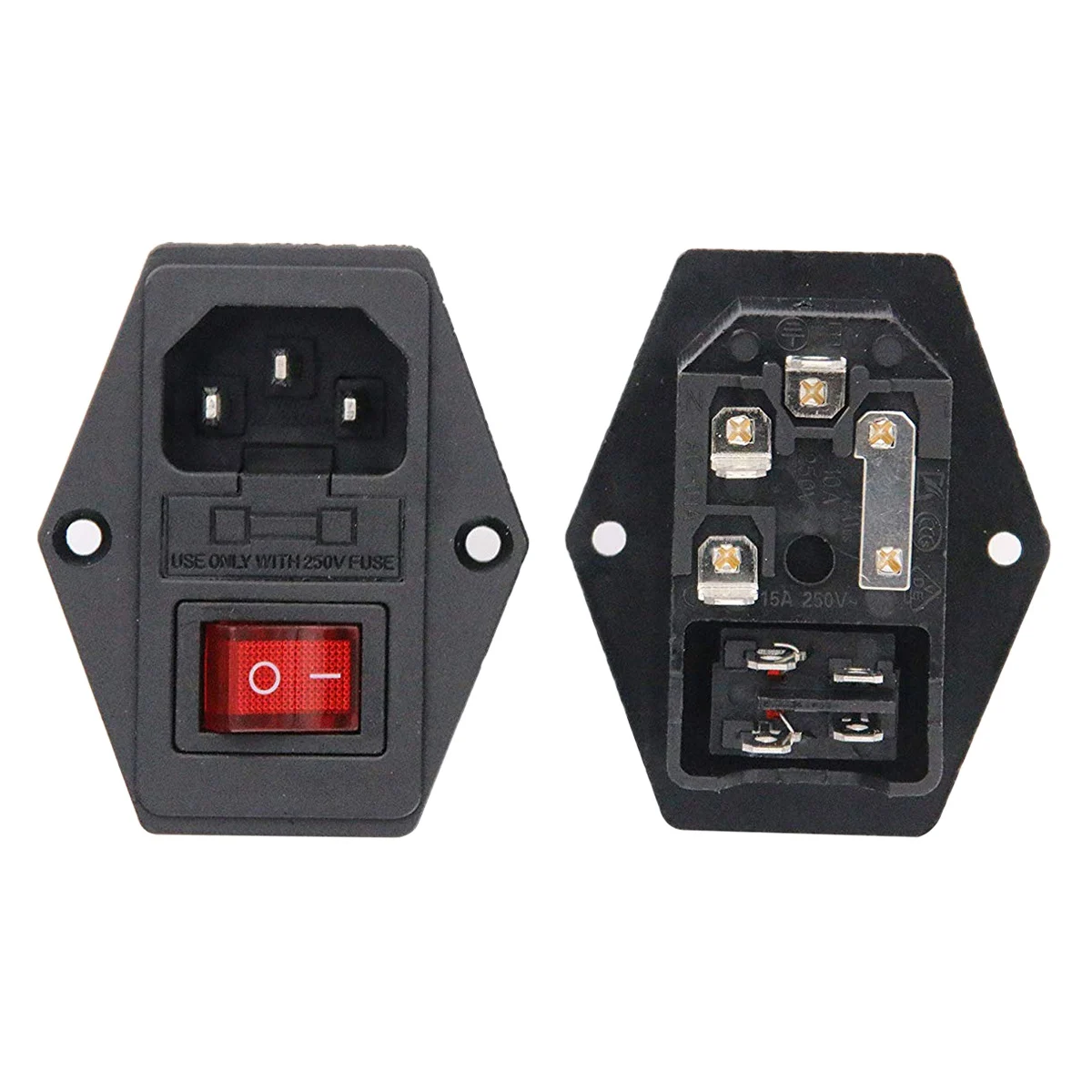 2 Pcs Inlet Male Power Socket With Fuse Rocker Switch, 5A Fuse 3 Pin