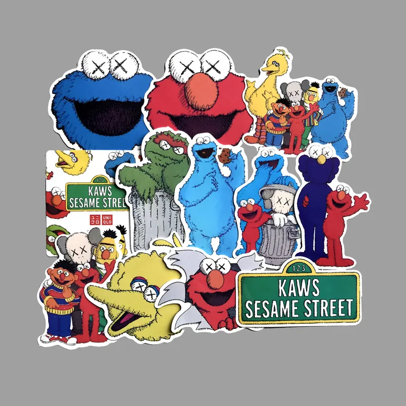 

12 pcs/set Sesame Street toys sticker Anime ELMO BIG BIRD COOKIE MONSTER car skateboard logbook glass doll waterproof sticker