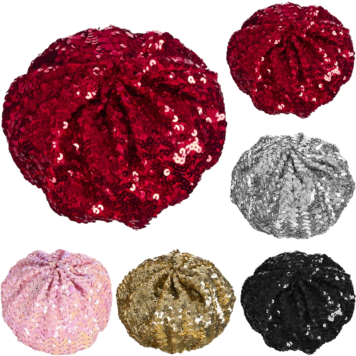 

Ladies Girls Sequins Shinny Beret Hat Party Dance Disco Caps For 5 Colors
