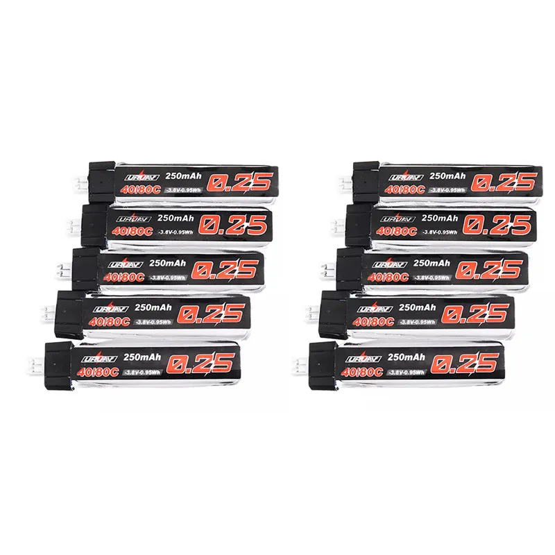

10Pcs URUAV 3.8V 250mAh 40C/80C Lipo Battery PH2.0 Plug for Eachine US65 UK65 URUAV UR65 Mobula7