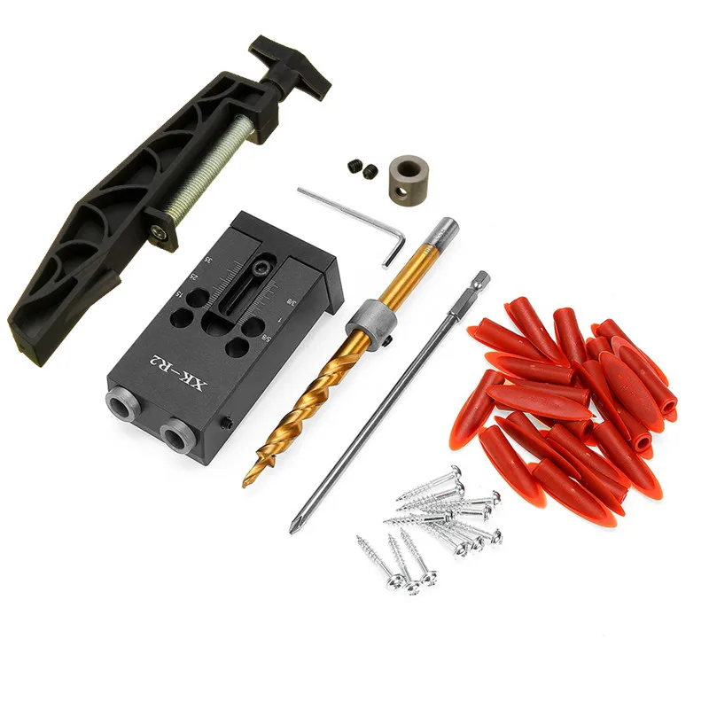 

Black Aluminum Alloy XK-R2 Woodworking Pocket Hole Jig Set 9.5mm Angle Drill Guide with Pocket Hole Joint Fixed Clamp