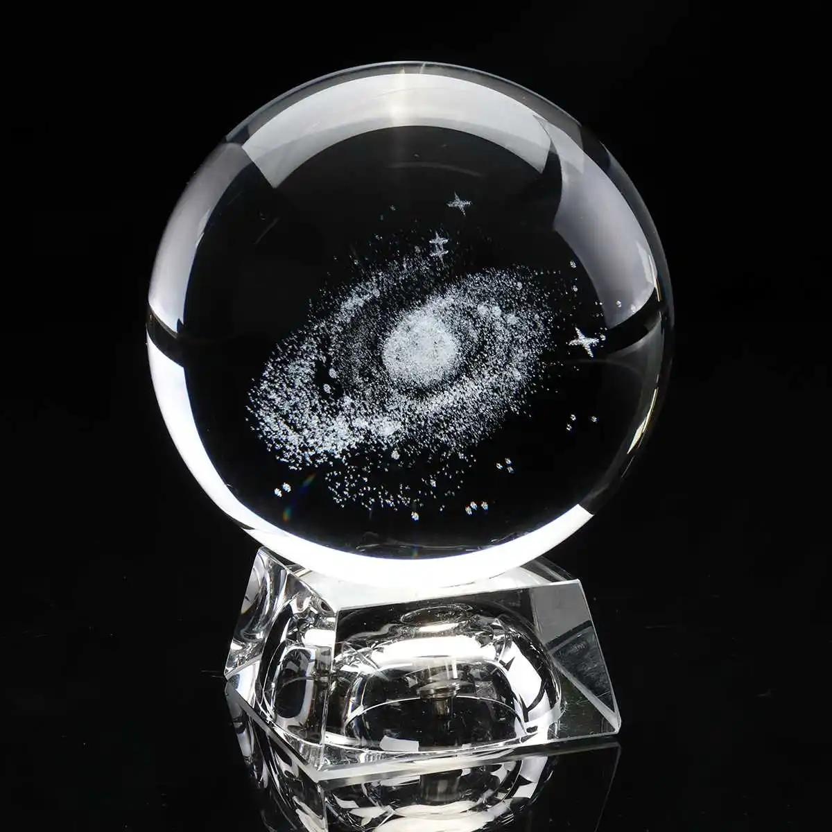 

80MM Miniatures Milky Way Crystal Ball 3D Laser Engraved Crystal Ball Gold/Sliver/Lighting Base for Home Decoration for Gift