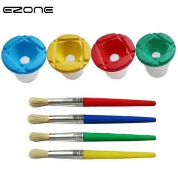 

EZONE 4PCS Paint Brush+1PC Washing Bucket For Children Kids Watercolor Oil Gouache Acrylic Painting Bristle Brushes Art Supply
