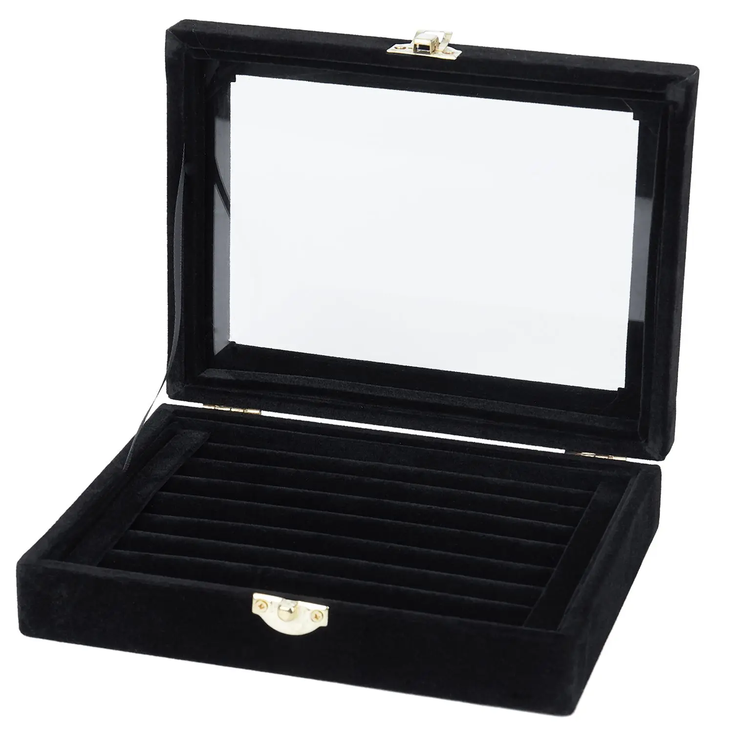 

Velvet Glass Ring Earring Jewelry Display Organizer Box Tray Holder Storage Case