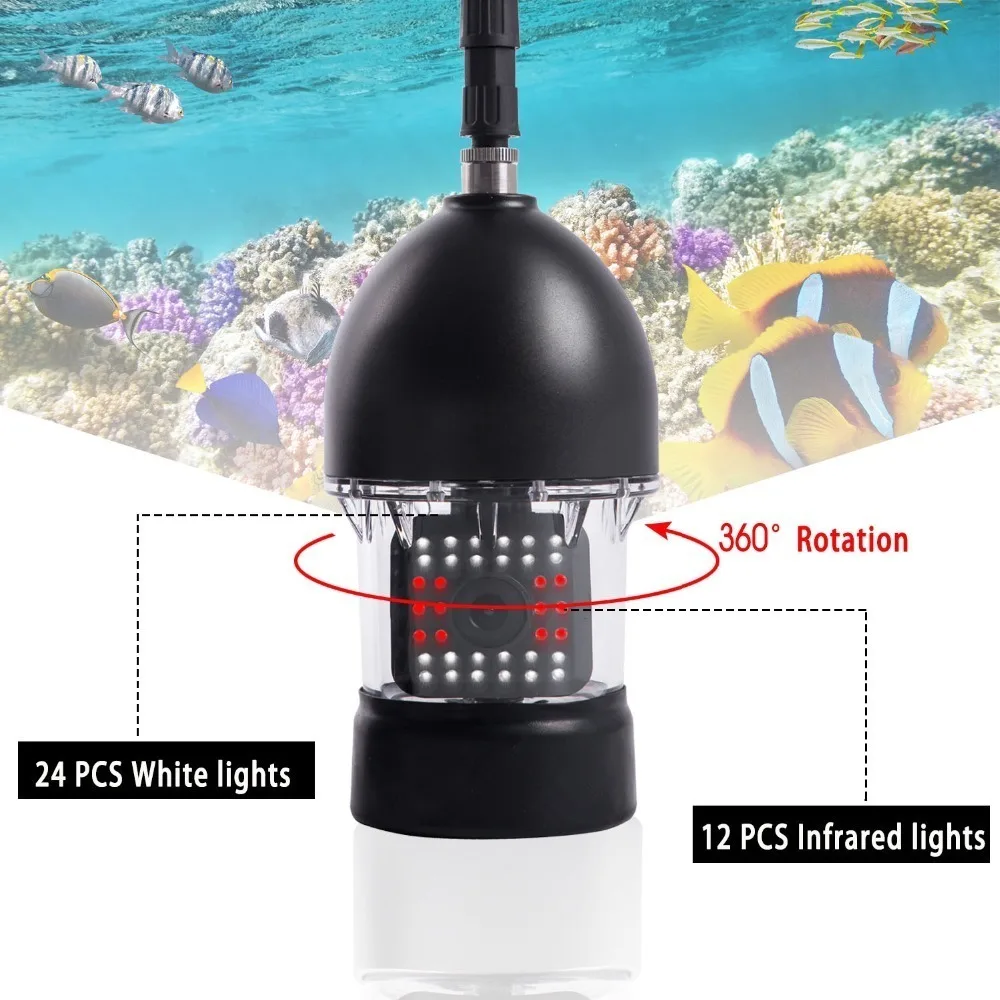 SYANSPAN водонепроницаемый видеорегистратор рыболокатор " ЖК-монитор видео камера 1000TVL подводный лед Рыбалка 36 светодиодов 360 градусов вращающийся черный