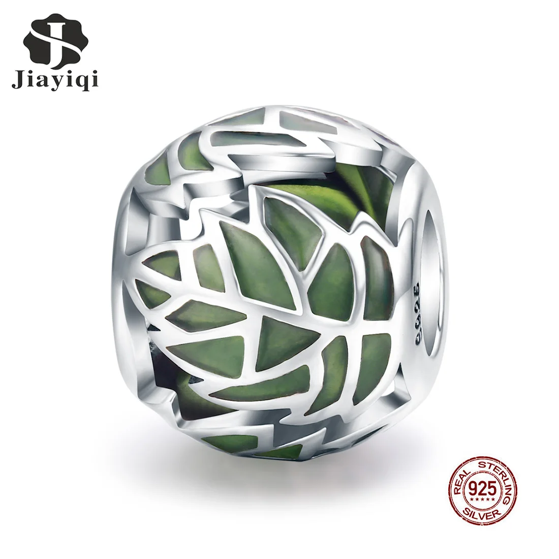 Jiayiqi 100% 925 пробы серебряные весенние яркие зеленые листья бусины Шарм подходит