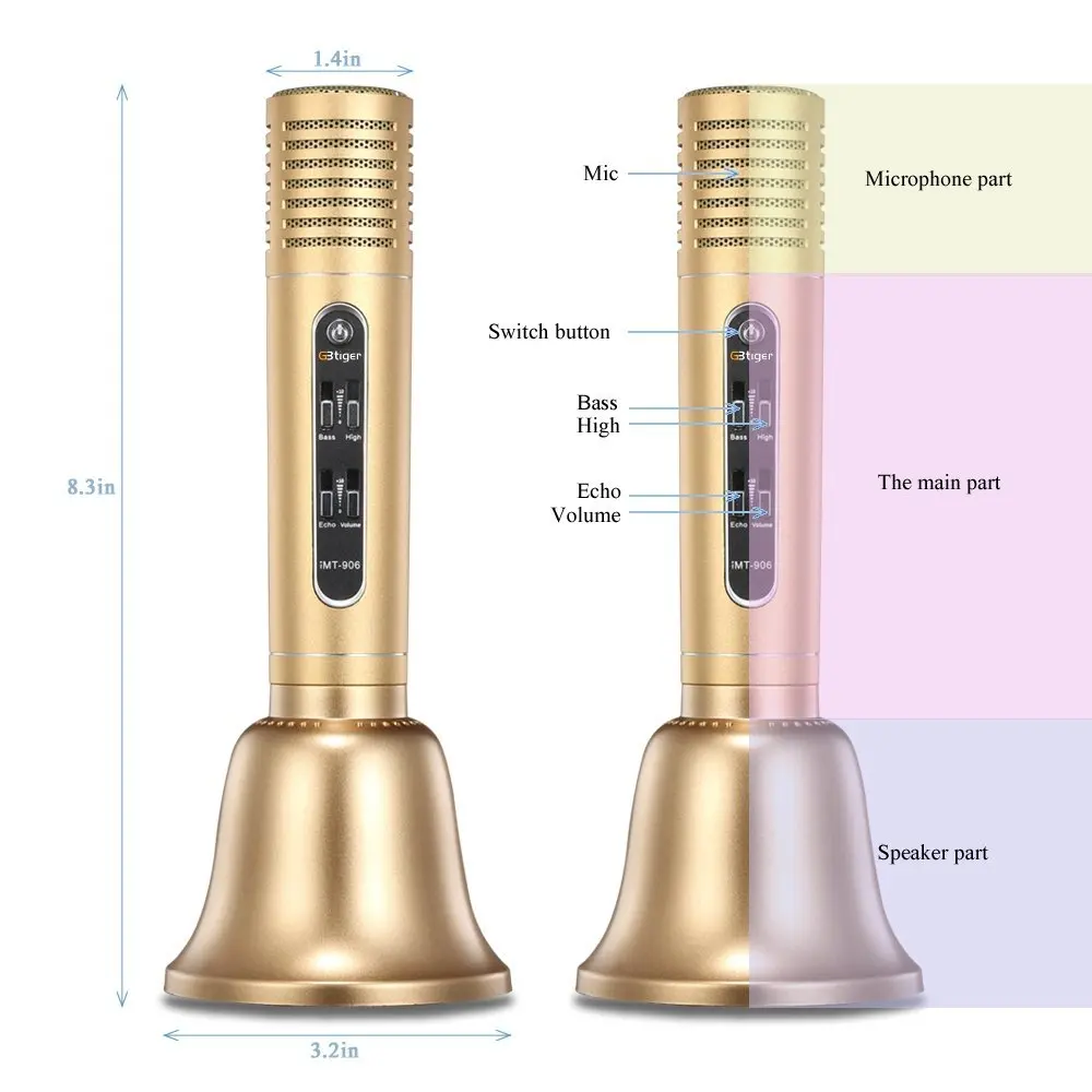 GBTIGER Bluetooth динамик беспроводной микрофон для караоке KTV плеер iPhone Android