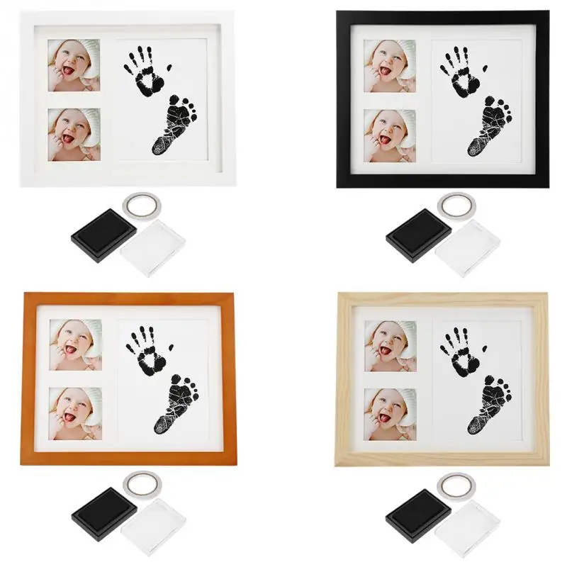 Wooden Photo Frame Baby Handprint Footprint Kit With Stamp Ink Pad