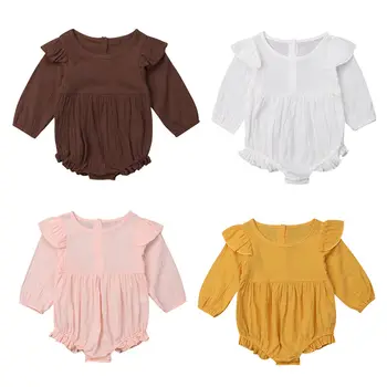

0-3Y Newborn Toddler Kids Baby Girl Long Sleeve Solid Color Ruffles Cotton Romper Jumpsuit Playsuit Outfits Baby Clothes