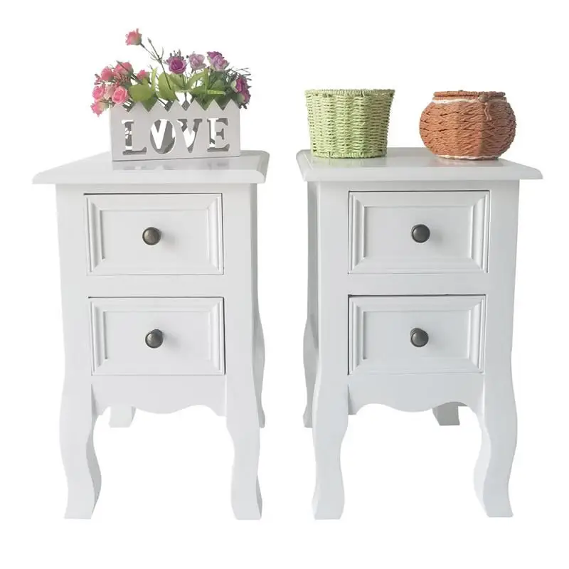 

2pcs Country Style Two-layer Bedside Cabinets 2 Tiers 2 Drawer Bedside End Table Nightstand Home Bedroom Furniture