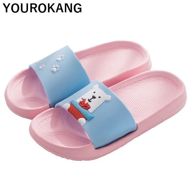 

2019 Summer Women Home Slippers Indoor Cute Cartoon Bathroom Sandals Message Lightweight Non-slip Flip Flops Unisex High Quality