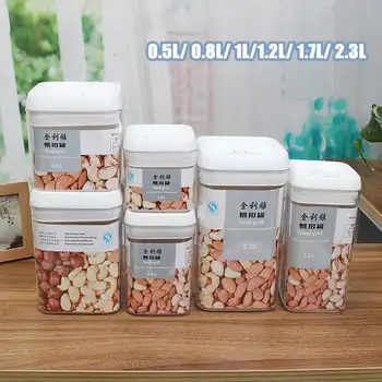 

0.5L 0.8L 1L 1.2L 1.7L 2.3L Airtight Food Storage Container With Lid Vacuum Seal Cereal Pasta Rice Food Box 6 Size