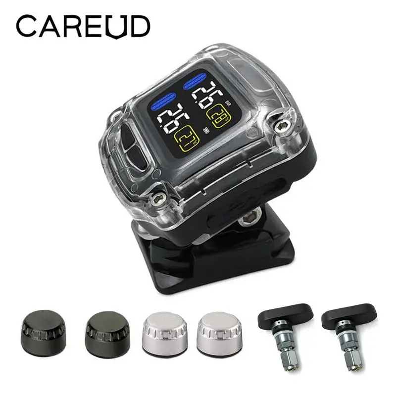Careud TPMS Tire Pressure Monitoring System Real Time Monitoring Pressure and Temperature with Rechargeable LCD Monitor for Motorcycle Bus RV Trailer Truck 6 External Sensors INFITARY U901