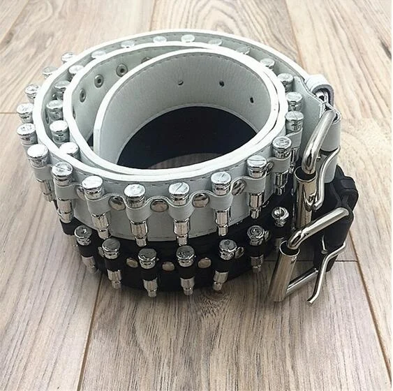 

metal PU Leather Fashion Style White Punk Strap Waist Motorcycle Metal Bullet Rivet Belt For Female Male Vintage Belts
