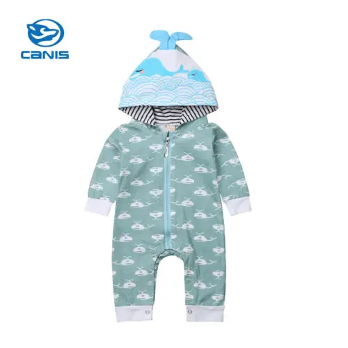 

Newborn Baby Girl Boy Whale Hooded Romper Jumpsuit Outfit Clothes 0-18M