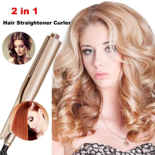 

Limit 100 2019 New Negative Ions 2 in1 Hair Straightener And Curling Iron Hair Curler Tool Salon Wave Curling Straightening Iron