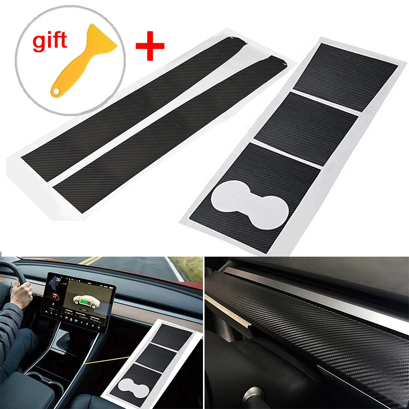 

Carbon Fiber Car Center Console Dashboard Vinyl Wrap Stickers For Tesla Model 3