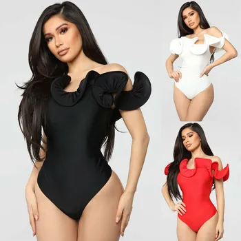 

Fashion Casual Slim Solid Women One-Piece Ruffle Short Sleeve Swimsuit Swimwear Bikini Push-up Padded Bra Summer Clothes