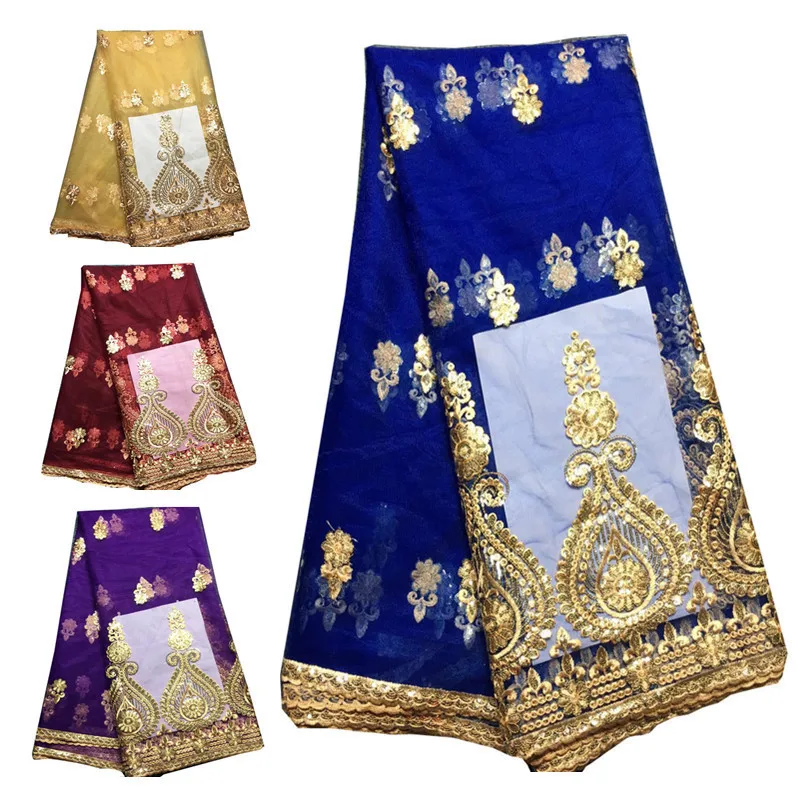 

3d African Lace Fabric Wide Sequin Applique Embroidery Purple Tulle African Lace Fabric For Needlework Dress Cloth Guipure Craft