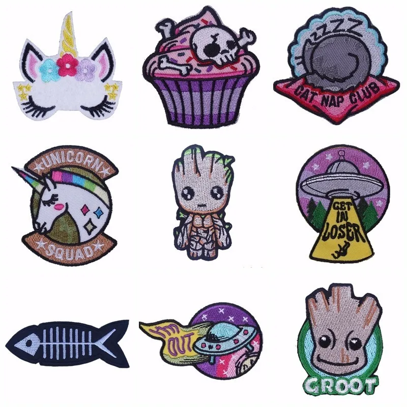 

Pulaqi DIY Groot Treeman Cartoon Embroidered Unicorn Sticker Iron-on Sew On UFO Badge Decor For T - Shirt Jeans Clothes Badges H