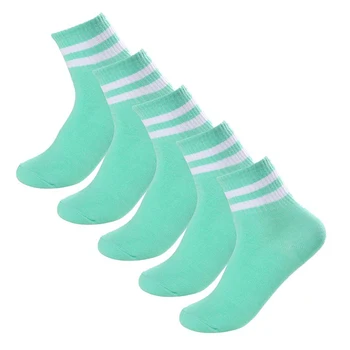 

Fashion Women Cuff Stripes Pattern Breathable Crew Socks 5 Pack