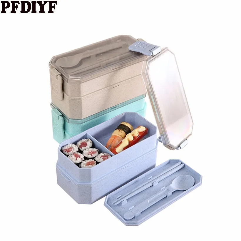 

Healthy Material 2 Layer Lunch Box Wheat Straw Bento Boxes Microwave Dinnerware Food Storage Container Lunchbox For Student