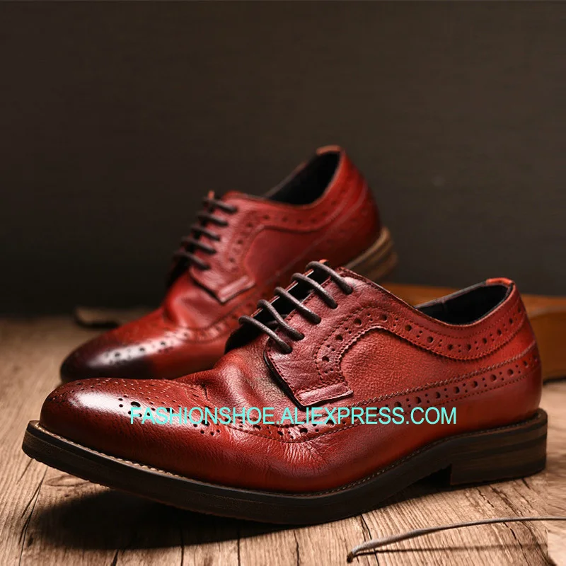 

2018 Vintage Style Formal Business Shoes Carved Brogue Suit Shoe Handmade Leather Mens Wedding Party Shoe