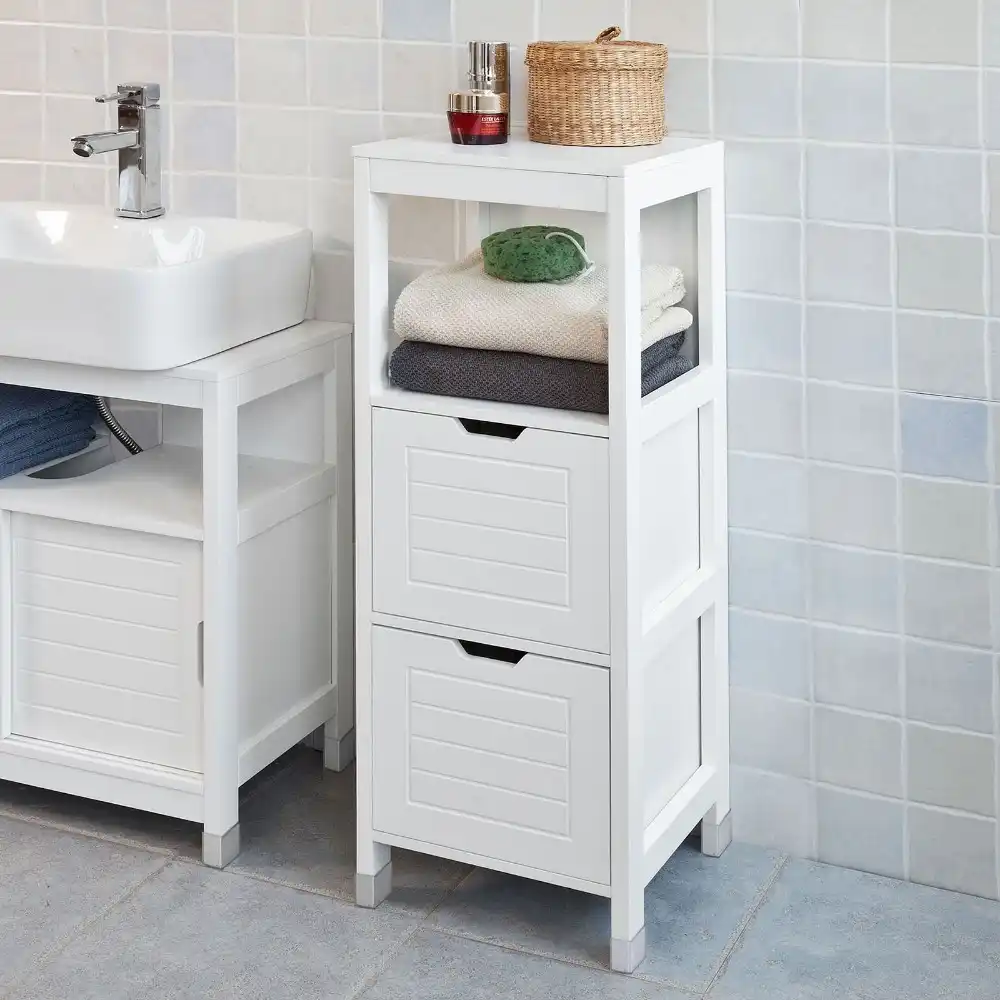 So Frg127 W White Floor Standing Bathroom Storage Cabinet Unit With 1 Shelf And 2 Drawers So Frg127 W White Floor Standing Bathroom Storage Cabinet Unit With 1 Shelf And 2 Drawers