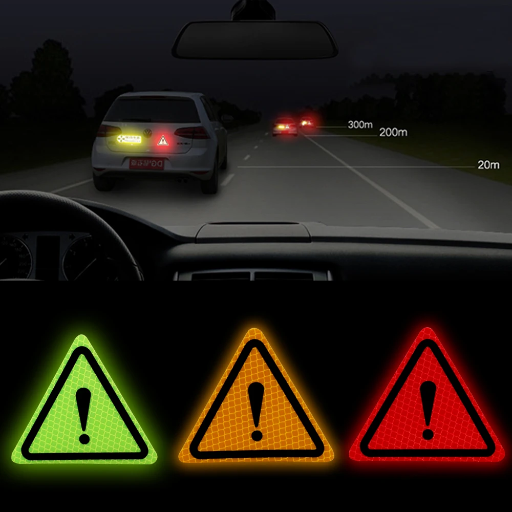 

LEEPEE Motorcycle Car Body Decorative Paster Triangle Warning Label Universal Reflective Warning Sticker Bumper Decals