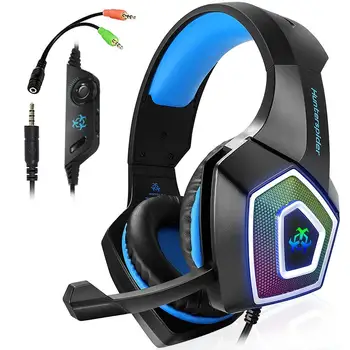 

Hunterspider Gaming Headset For PS4, 3.5Mm Stereo Sound Cable Headset With Microphone Colorful LED Light Headphones For Laptop