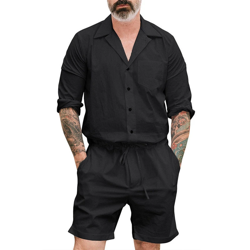 

Super Thin Mens Short One Piece Romper Playsuits Man Short Sleeve Shorts Jumpsuits Male Casual Cargo Pants Playsuit Overalls