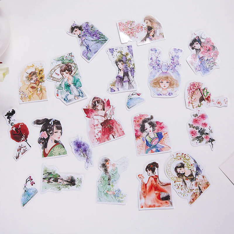 

45pcs/bag Cartoon Girls Stickers Vintage Wish Bottle Decor Adhesive Stickers Decorations Scrapbooking Diy Albums School Supplies