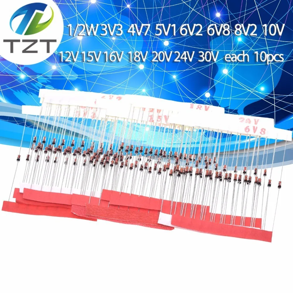 

1/2w 0.5W Zener Diode 3.3-30V 14values*10pcs=140pcs Assorted Assortment Set New electronic diy kit