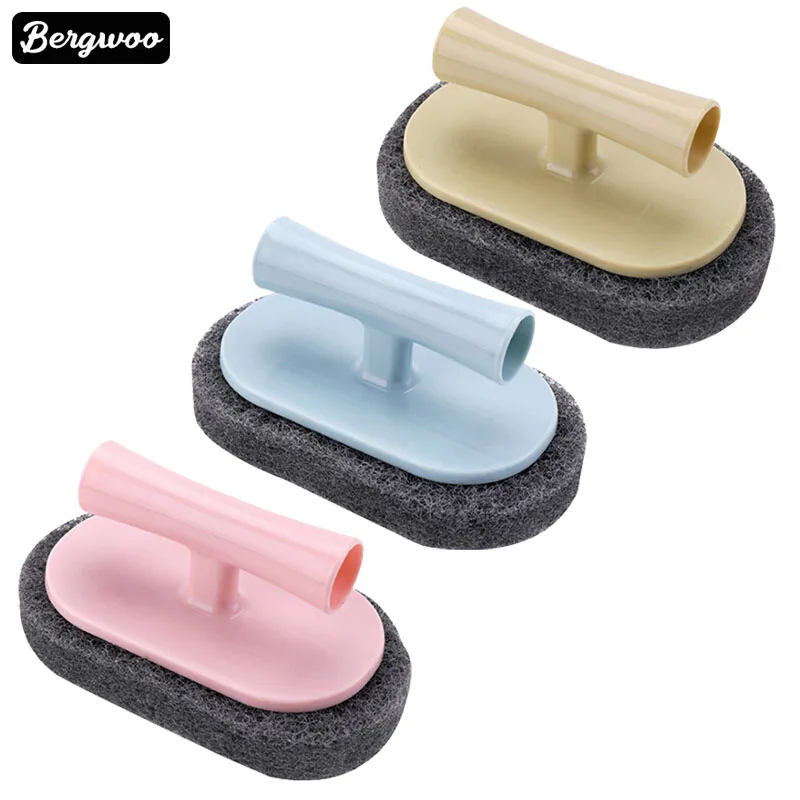 

Plastic Hanlde Sponge Cleanning Brush Pink Yellow Skyblue Toilet Window Kitchen Household Cleanning Brush Strong Decotamination