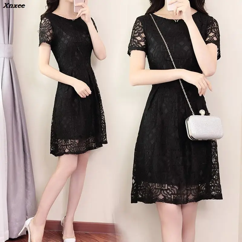 

4 Colors A-line Dress Fashion Women Elegant Sweet Hallow Out Lace Dress Sexy Party Princess Slim Summer Dresses Vestidos Xnxee