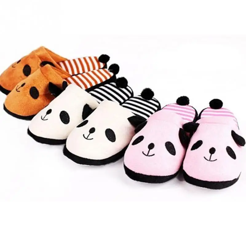 

New Lovely Women Flip Flop Cute Panda Shape Home Floor Soft Stripe Slippers Female Shoes Girls Winter Spring Warm Shoes