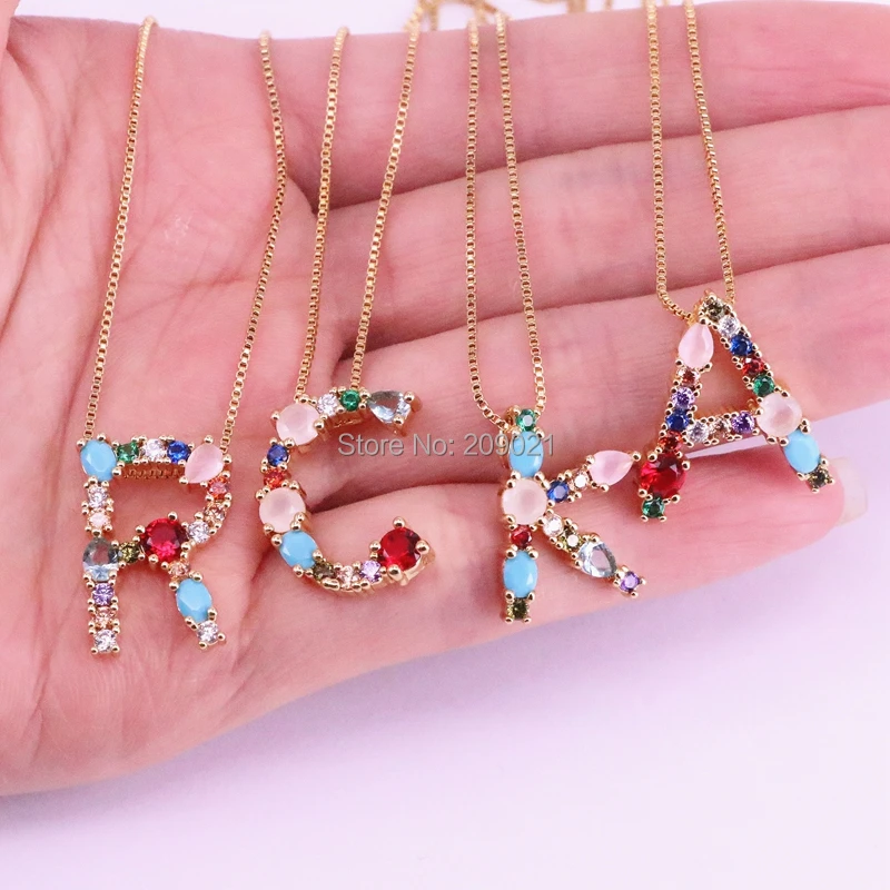 10 шт. Многоцветный CZ Шарм ожерелье, мода 26 Золотая подвеска в виде Буквы Алфавита Ожерелье, микро проложить циркон ожерелья с буквой