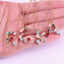 10 шт. Многоцветный CZ Шарм ожерелье, мода 26 Золотая подвеска в виде Буквы Алфавита Ожерелье, микро проложить циркон ожерелья с буквой