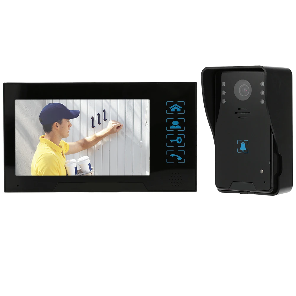 

7inch Wired Video Door Phone System Visual Intercom Doorbell With 1*800X480 Monitor + 1*1000Tvl Outdoor Camera + 8G Tf Card