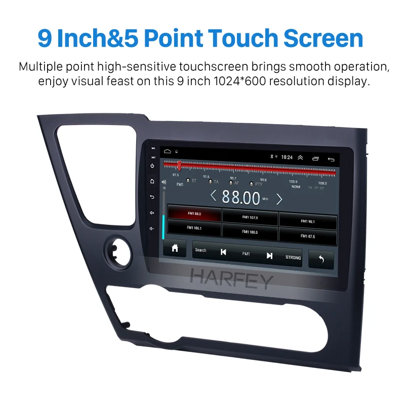 Clearance Harfey Car Stereo GPS Navigation 9" for 2014 2015 2016 2017 HONDA CIVIC Head unit Android 8.1 HD Touchscreen with Bluetooth WIFI 2