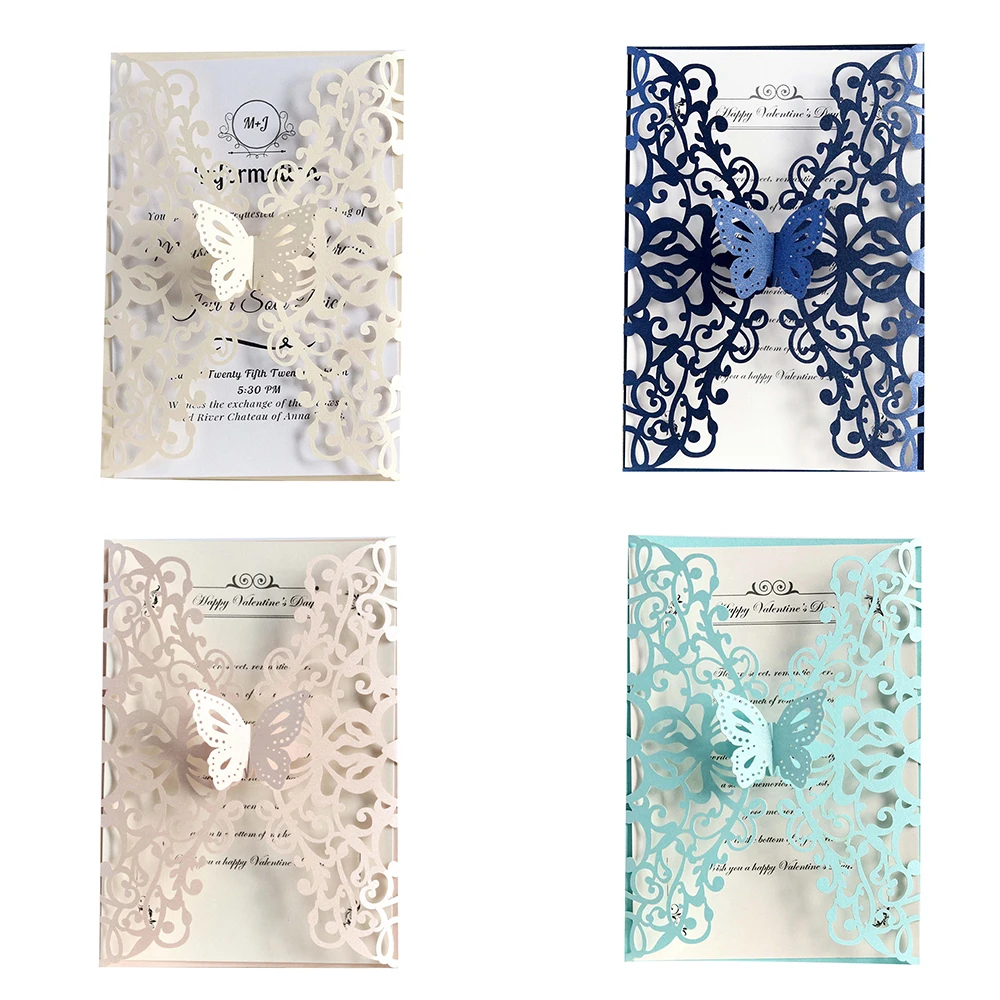  10pcs 4 Styles Laser Cut Butterfly Invitations Cards Kits for Wedding Bridal Shower Birthday Decora - 33001277656