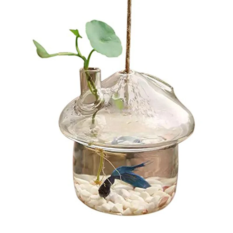 

Mushroom-shaped Hanging Glass Planter Vase Rumble Fish Tank Terrarium Container Home Garden Decor