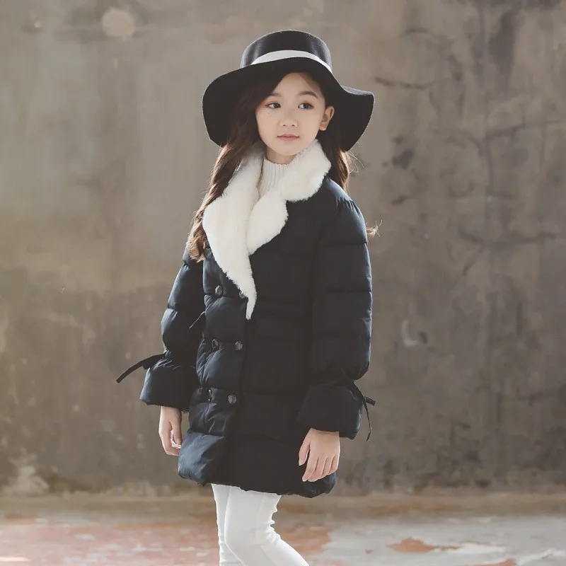 

2018 Big Girls Jacket Pink Yellow Double Breasted Black Winter Coat For Girls Kids Cotton Padded Casual Children's Outerwear