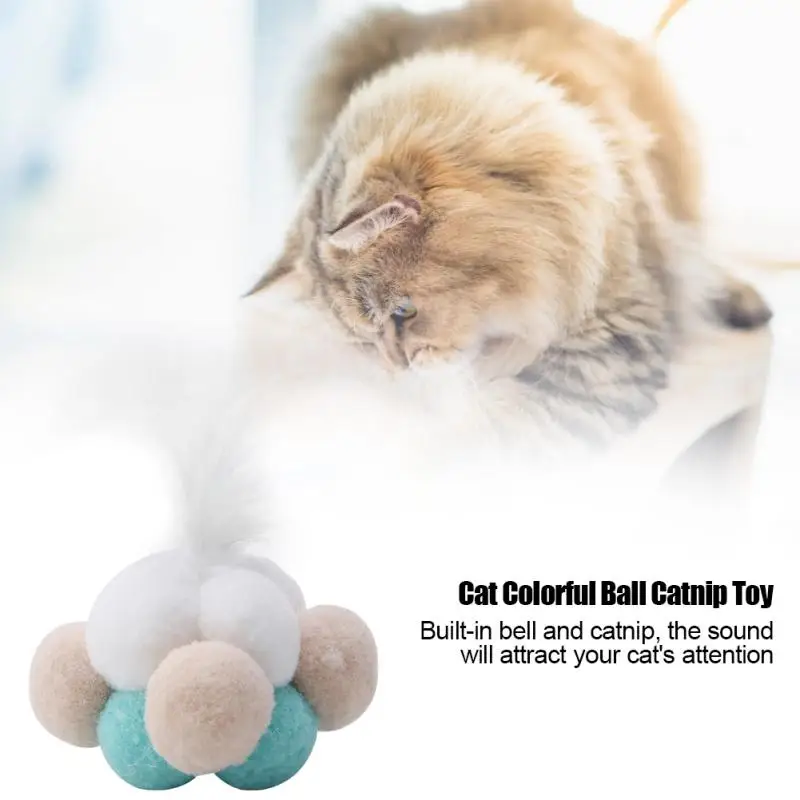 Pet Cat Toy Handmade Bells Bouncy Ball Built In Catnip Interactive