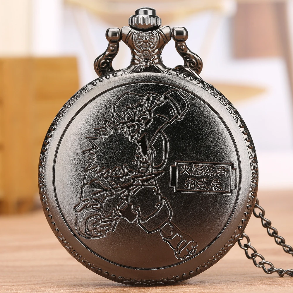 Creative Naruto Quartz Pocket Watch for Men Golden Relief Watches for Boys Cartoon Characters Carving Necklace 4
