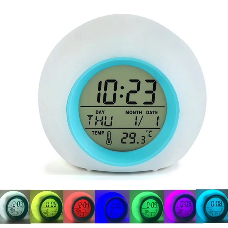 

2019 New Fashion Colorful Drop shipping Bedside Lazy Spherical Alarm Clock Changing Digital Glowing Natural Sound Alarm Clock