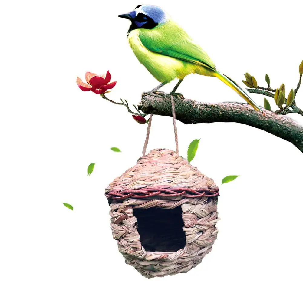 Соломенная птица дом попугай Дом Открытый подвесное гнездо ручной работы кормушка для птиц отдых гнездо